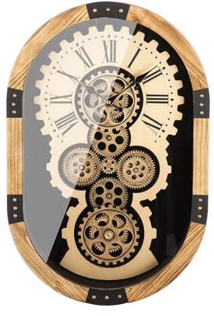 Casablanca Wanduhr Lado - oval - Höhe 58cm x Breite 39cm - Zahnradmotiv - Kunststoff/MDF/Metall - goldfarben/schwarz - Batterien in der Lieferung Nicht enthalten