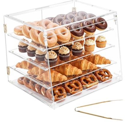 VEVOR Bakery Display Case, 4-Tier Commercial Countertop Pastry Display Case, Clear Acrylic Bread Box for Kitchen, Party Cake Cabinet with Magnetic Rear Door for Cookie Dessert Donut, 20.9x17.1x16.3