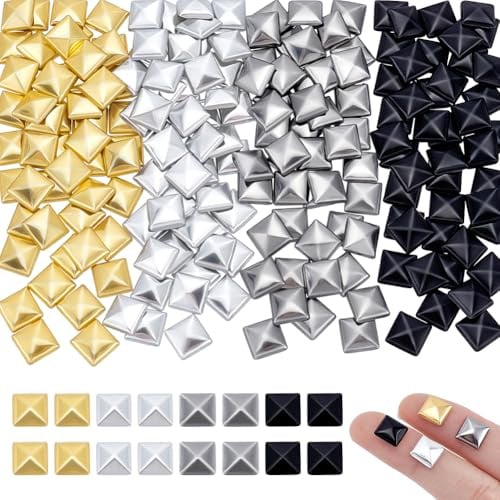NBEADS 340 Stück 4 Farben Hotfix Metall Nieten, 8mm Quadrat Aluminium Flachrücken Eisen Aufbügeln Punk Nähfrei Nieten Für Lederjacken Taschen Schuhe DIY