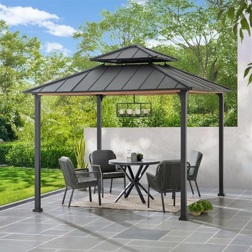SUNJOY 3x3 m Garden Metall-Pavillon, 2-stufiges Hardtop-Dach, Stahlrahmen, UV- und windbeständig, wasserdichter, robuster Pavillon für Terrasse und Garten