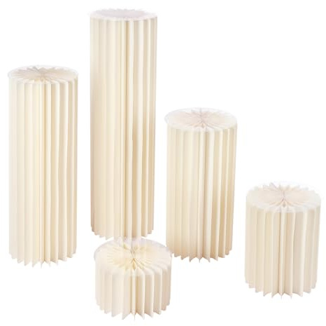 Blumenständer Hochzeit 5 Stück, Faltbare Dekosäulen aus Karton mit PVC-Platten, Tragfähigkeit 50kg pro Säule, Weiße Display-Papiersäulen für Geburtstag, Party & Feierlichkeiten