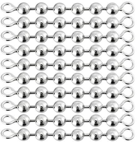 Bead Chain Fishing – 1.77 Inch Stainless Steel Swivel | 10pcs Figure Eight Rotating Ring | 360 Degree Lure Accessory. 4 Bead 1.37in 6 Beads 1.77in, Perfect For Pike Muskie Saltwater Fishing Rigs.