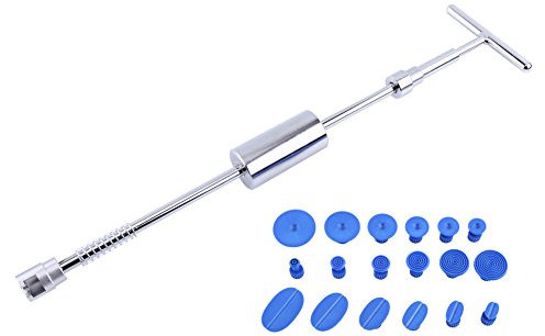 Qiilu Paintless Dent Reparatur Hagelentfernung T Bar Slide Hammer 18 Stück Kleber Puller Tabs