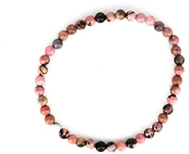 Taddart Minerals - Bracciale rosa in rodonite, con sfere da 4 mm su filo di nylon elastico, realizzato a mano