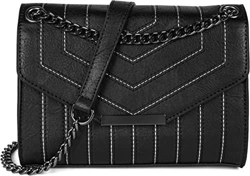 styleBREAKER Damen Umhängetasche mit Ziernähten und Kette, Schultertasche, Handtasche, Tasche 02012308, Farbe:Schwarz