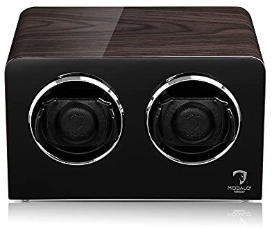 MODALO Uhrenbeweger (Watch Winder) Inspiration MV4 für 2 Uhren schwarzes Makassar-Holz Design…