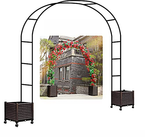 MENG Garden Pergola Arbor Metal Garden Arch With 2 Planters Wedding Arch For Outdoor Patio Backyard Garden Trellis Plant Climbing Stand