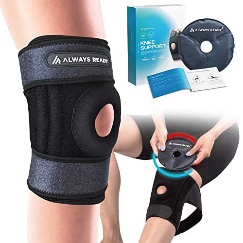 Always Ready, Rodillera con terapia de frío y calor, Estabilizadores abiertos de rótula para dolor de rodilla, desgarros de menisco y lesiones de ligamentos (Black & Grey)