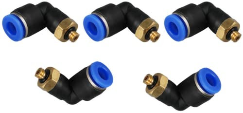 Pneumatik Steckverschraubung Winkel 90° M5 auf 6mm 5 Stück Push In Druckluftanschluß Steckanschluss Industriequalität Winkelanschluß-Stück