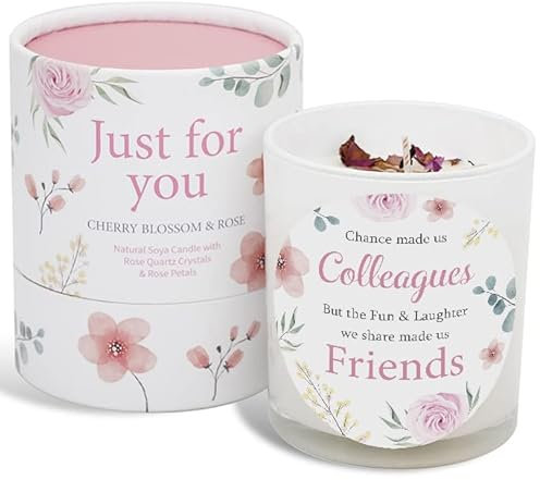 Chance Made us Colleagues Candle That Makes a Thoughtful Gifts for a Work Colleague. SOYA Candle with Rose Quartz and Rose Petals