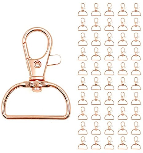 JZK 50 x Roségold D-Ring Karabinerverschlüsse für Schlüsselbund Lanyard Clip Haken Drehbare Trigger Karabinerhaken Schlüsselbund Haken mit D-Ringen Karabinerverschlüsse für Taschen