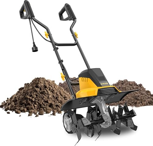 EVEAGE Motoculteur électrique pour jardin, 45,7 cm, motoculteur électrique, 13,5 A, outil de jardin, profondeur de labour de 10,2 à 20,3 cm, poignée pliable