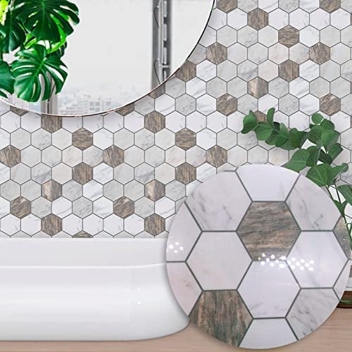 Mosaic Tiles Arts and Crafts Rose Gold Black Stick on Tiles Kitchen Tile Transfers Stickers Peel and Stick Wall Tiles for Bathroom Vinyl Home Decoration 10P 20cm x 20cm (8in x 8in)