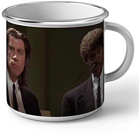 Tasse aus emailliertem Metall Samuel L. Jackson und John Travolta Film Pulp Fiction Kostüm Krawatte