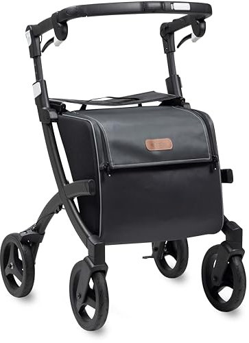 Rollz Flex Rollator, Einkaufsrollator, Einkaufstrolley, 20 kg Zuladung, mit Sitzmöglichkeit, faltbar, Matt Black, 62 cm Sitzhöhe