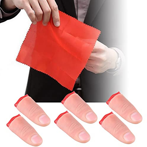 DOMINICK 6 Pièces Pouce Magique Faux Magic Trick Doigts Coupés Réalistes Jouets de Farce pour Décorations Dhalloween Accessoires Performance et Tissu d'Entraînement Rouge