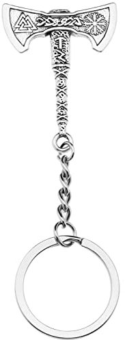 SING F LTD Vintage Keychain Viking And Nordic Style Keychain Axe Keychain Decorative Metal Keyrings Retro Key Rings, Silver, 95mm/3.74in