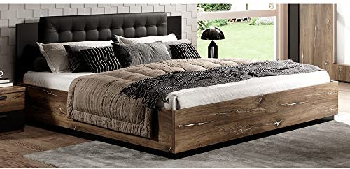 Lomadox Schlafzimmerbett inkl. Lattenrost, Liegefläche 180 x 200 cm in Flagstaf Eiche dunkel Nb. und Silber, kombiniert mit schwarz, B/H/T: ca. 186/90/205 cm