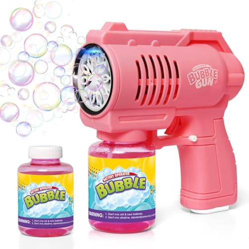 Bubble Machine Bubble Gun For Kids Silent Automatic 10 Hole with LED Bubbles Making Toy，Bubble Toys 10000+ Rich Bubbles Per Minute with 130ml Bubble Solution for Kids Birthday Party Wedding Gift