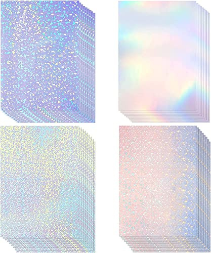 Hsthe Sea 20 Sheets Holographic Sticker Paper Clear A4 Vinyl Sticker Paper Self-Adhesive Waterproof Transparent Film with Gem Spot Rainbow Star Patterns, 11.7 x 8.3 Inch (Gem, Dot, Colorful, Star)