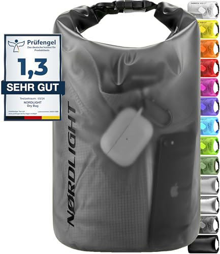 Sac Étanche 15L Dry Bag - (Anthracite Transparent) Pochette Étanche Nautique, Sac a Dos Imperméable avec Fermeture Roll Top Et Bandoulière | Natation, Plage, Canoë, Stand Up Paddle, Plongée