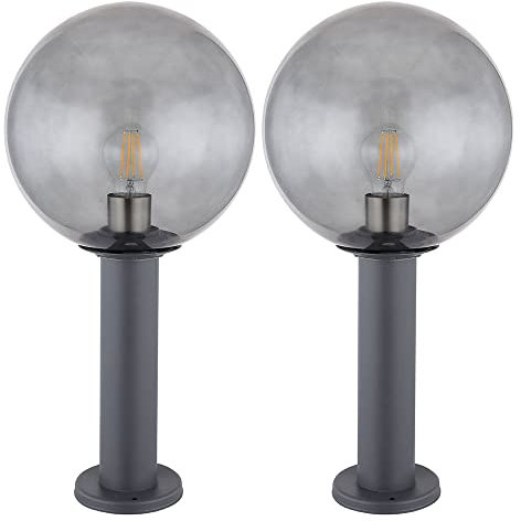 etc-shop Stehleuchte Sockelleuchte Aluminium Wegleuchte Außenlampe anthrazit Gartenlampe rauchfarben, IP44 Spritzwasserfest, Glaskugel, 1x E27 Fassung, DxH 25x50 cm, 2er Set