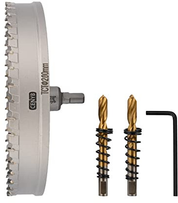 CENYB 7-7/8 Zoll, 200mm Lochsäge Hartmetall-Bohrer mit Wolframkarbidspitzen und 2 Titan-beschichtete Führungsbohrer, geeignet für Hartmetalle und Edelstahl.
