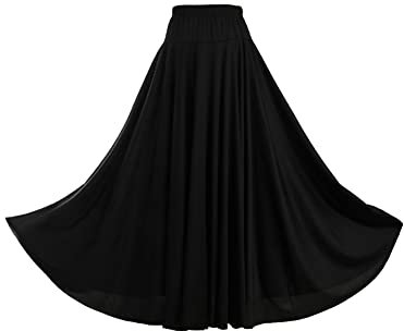 CHICTRY Damen Tanzrock Einfarbig Flamenco Dance Lange Rock Maxirock Faltenrock Tango Latein Walzer Bauchtanz Ballroom Wettbewerb Kostüm Schwarz XXL