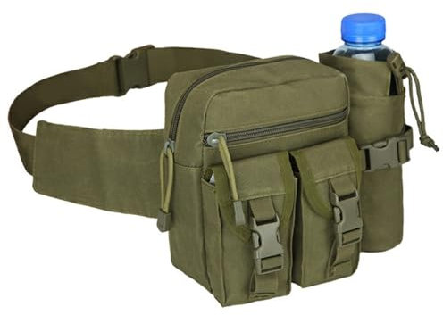 Bauchtasche mit Flaschenhalter, Taktische Hüfttasche Wasserdicht Gürteltasche mit Wasserflasche Halter für Damen Herren Wandern Laufen Camping Trekking Radfahren