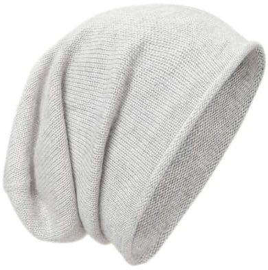 tonten Kaschmirwolle Slouchy Beanie für Damen und Herren, gestrickte Winter-Skimütze (Grau)
