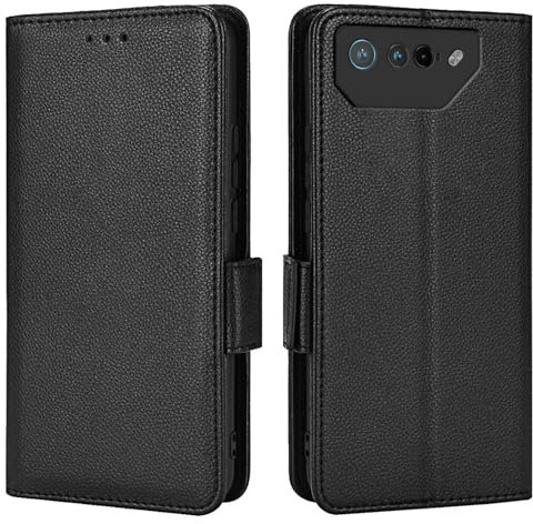Topme Étui en Cuir pour ASUS ROG Phone 7 / ROG Phone 7 Ultimate (6.78 inches), [ Coque de Téléphone Série Motif Litchi Simple] - Noir