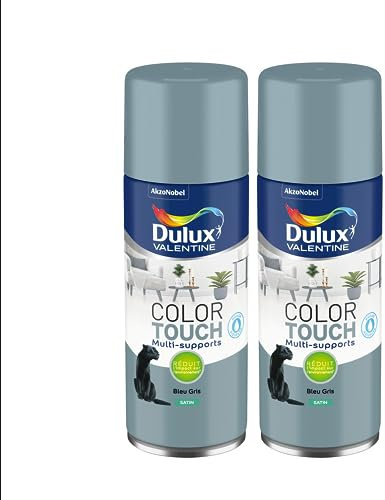 Dulux Valentine Peinture Intérieure et Extérieure Aérosol Color Touch - Satin Bleu Gris 400 ml - Lot de 2