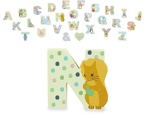 Peter Rabbit Wooden Letters by Orange Tree Toys, Letter N with Nutkin - Alphabet Animal Letter for Personalised Baby Name, Toy Box, Door, Wall Decorations, Animals Nursery Decor, Boys Girls Bedroom