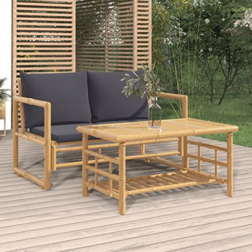 CIADAZ 2-TLG. Garten-Lounge-Set mit Dunkelgrauen Kissen, Gartenmöbel, Balkonmöbel, Gartenlounge, Terassenmöbel Außen, Loungemöbel Balkon, Gartengarnitur, Bambus