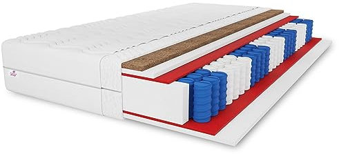MARPUR 7 ZONEN Taschenfederkernmatratze Salsa Kokos 140X200 cm, Doppelseitige-Kokosmatratze Härtegrad H3, Höhe ca. 19 cm, Farbe: Weiß, inkl. Bezug