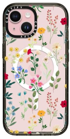 CASETiFY Impact Schutzhülle für iPhone 15 [Kompatibel mit Magsafe / 4X Falltest in Militärqualität / 2,5 m Fallschutz] – Spring Botanicals 2 - Schwarz