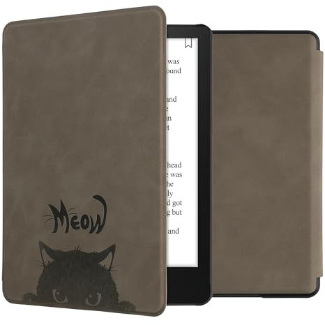 kwmobile Klapphülle kompatibel mit Amazon Kindle Paperwhite 11. Generation 2021 Hülle - Flipcase für Kindle Paperwhite Hülle aus Kunstleder - Katze Meow