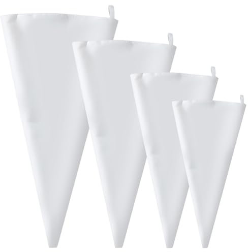 Faderr Lot de 4 poches à douille professionnelles - 45/40/35/25 cm - En coton réutilisable - Pour décoration de gâteaux, tartes, cupcakes - Blanc