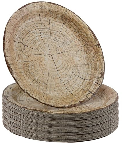 MAHIONG 100 Pcs Paper Plates, 9 Inch Rustic Party Plates, Wood Grain Round Small Paper Plates Dinnerware for Weddings, Birthday, Parties, BBQs