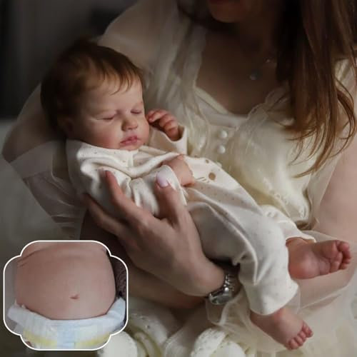 RXDOLL 20 Zoll lebensechte Reborn Baby Junge Schlafende Puppen Loulou Look Real Silikon Ganzkörper Realistische Neugeborenen Junge Puppe Wasserdicht Reborn Puppen für Kinderspielzeug
