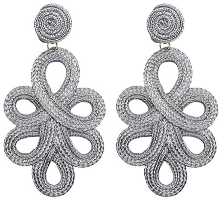 MAJALE - Lange, korallenfarbener Ohrringe für Damen - Ever-faith Hängend, ideales für Weihnacht oder Karneval - ausgefallene grosse Posamenterie, Seide Stil Schmuckohrringe (Silber)