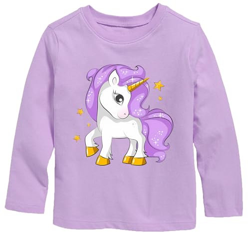 TCWWBB Girls Long Sleeve T-Shirt Kids Shirts Unicorn T-Shirts Toddler Purple Tops Cotton Casual Tees Crewneck Clothes Age 3-4 Years