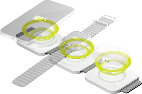 goobay 65312 Magsafe Ladestation 3 in 1 faltbar - Wireless Reiseladegerät Apple Watch und iPhone - 15W Travel Charging Station - Kompatibel mit iPhone 15 14 13 12/Pro/Pro Max inkl. 1m USB C Ladekabel