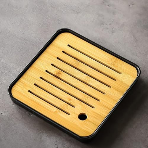 Tea Tray, Mini Wooden Chinese Tea Tray, Portable Tea Table Set, Tea Serving Tray Draining Square Wooden Water Storage Board For Home(Black A)