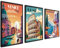 ag.art deco Vintage Poster 50x70 | 3x Bilder mit Rahmen Schwarz | Travel Poster Set für Wand Deko Wohnzimmer Schlafzimmer | Kunstdruck mit Italienische Städtebilder