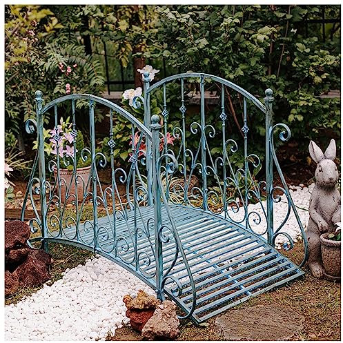 Metal Garden Bridge – Outdoor Pond Bridge with Safety Side Rails, Decorative Landscaping Footbridge for Backyard, Creek, Lawn, Stream, Easy Assembly