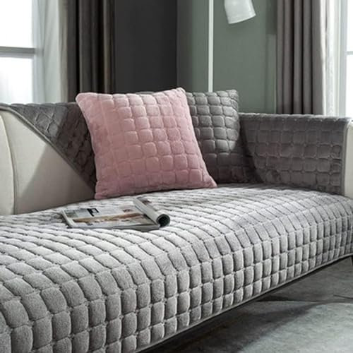 Samt Sofabezug 1 2 3 4 Sitzer, Sofaschoner Antirutsch sofa cover l shape, sofa bezug set Sofa überzug Ecksofa couch überwurf sofaüberwurf, sofa überwurf couch überzug L Form,Dark gray,90x240cm