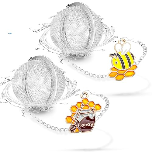 Tea Strainers for Loose Tea, Set of 2 NSTaygate Stainless Steel Tea Ball, Tea infuser with Honeybee & Honey Jar Beehive Charm Pendant Loose Leaf Tea Steeper