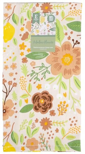 ESSEX - Geschirrtuch 40 x 60 cm, Küchenhandtuch 100% Baumwolle, Einfache Pfleg, Ideal Passt in Jede Küche - Fabulous Flowers, Beige