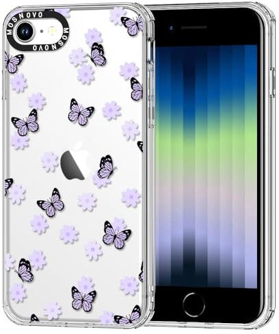 MOSNOVO Cover per iPhone SE/iPhone 8 / iPhone 7 - Custodia Trasparente Sottile Antiurto in TPU+PC per Telefono [Protezione Caduta da 6,6 Piedi/Anti-Peel] - Farfalla Lilla
